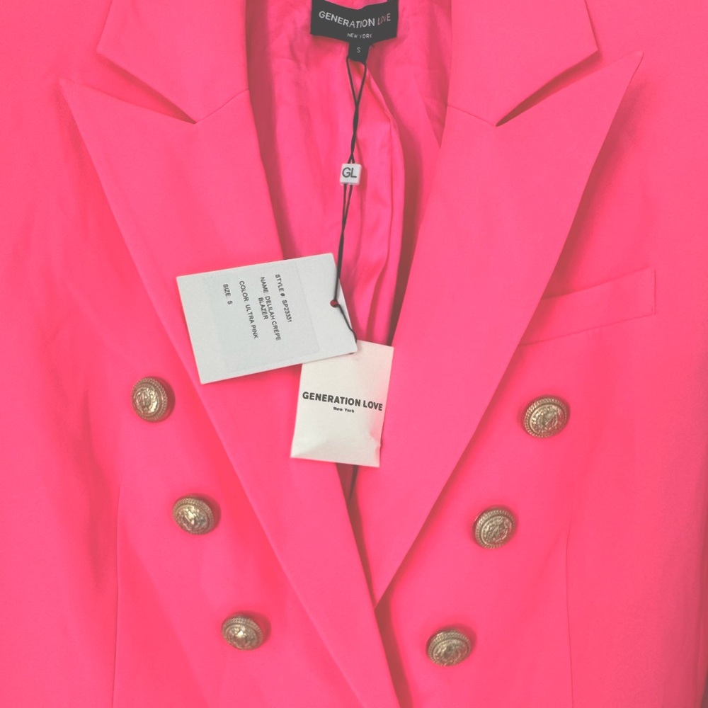Women's Double-Breasted Pink Blazer Jacket - Picture 4 of 7